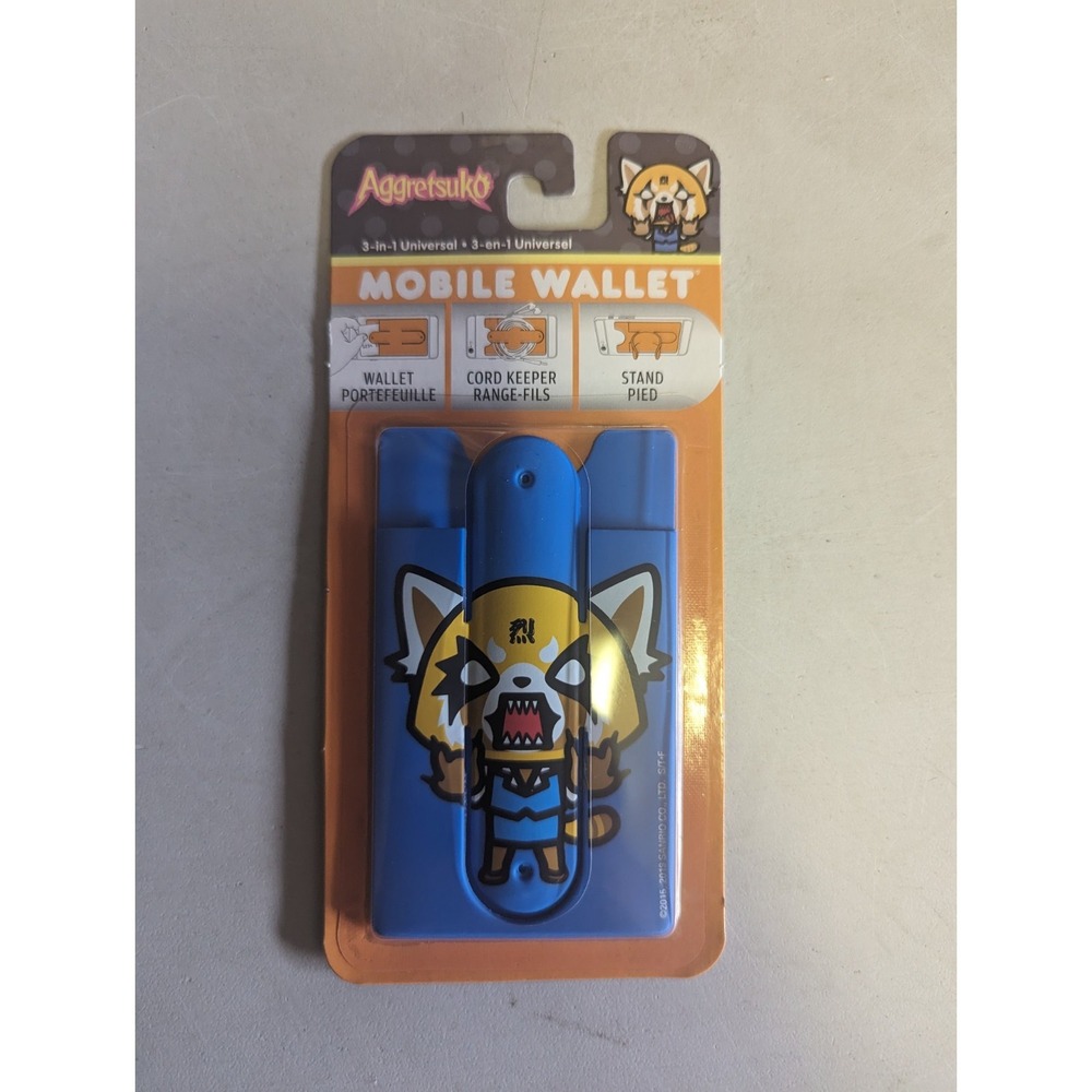 Sanrio Aggretsuko Mobile Wallet NEW Universal Cell Phone Stand Cord‎ Keeper